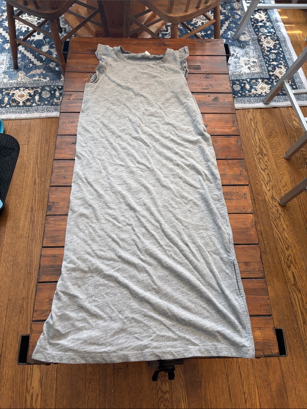 Old Navy Light Gray Midi Dress with Ruffle Sleeves